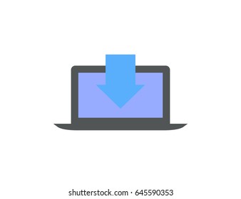 Flat vector laptop pc download icon