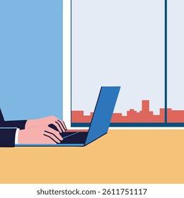 Flat Vector Laptop Work Scene – Office Typing Illustration