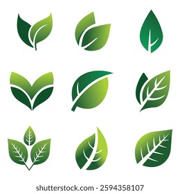 Flat vector Leaf Vector Collection, Gradient Leaf Logo Set. Minimalist Greenery Icons