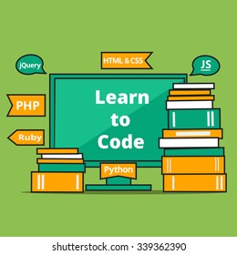 Flat vector learning concept. Web design, website developing, programming, coding. Line style.