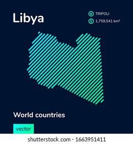 Flat vector Libya map in turquoise colors on a dark blue background. Stylized map icon of Libya. Infographic element