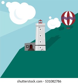 Flat vector lighthouse and balloon