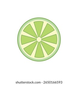 Fatia lisa de tília vetorial com cor verde fresca. Ilustração limpa de citrinos para menus de bebidas, embalagens, imagens de coquetéis, designs de verão e marca de alimentos saudáveis.
