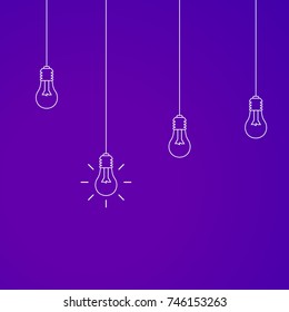 Flat Vector Line Illustration of  White Light Bulbs Hanging from Above 