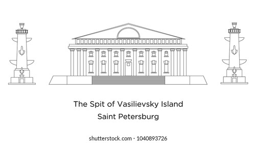 Flat vector linear architectural ensemble of the Split of Vasilievsky island