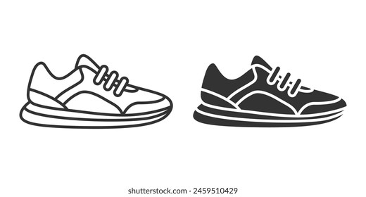 Flat Vector Linear Male and Female Shoes Icon Set Isolated. Sneakers, Footwear Color Symbol Set, Design Template, Clipart. Vector Illustration