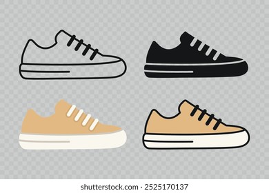 Vector plano lineal masculino y femenino zapatos Icon Set aislado. Zapatillas de deporte, Conjunto de símbolos de color de calzado, Plantilla de diseño, Clipart. Ilustración vectorial