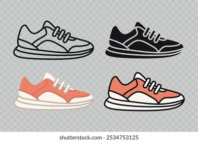 Flat Vector Linear Male and Female Shoes Icon Set Isolated. Sneakers, Footwear Color Symbol Set, Design Template, Clipart. Vector Illustration