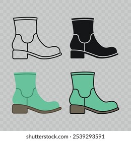 Flat Vetor Linear Masculino e Feminino Ankle Boots Icon Set Isolado. Botas, Conjunto de símbolos de cor de calçado, Modelo de design, Clipart. Ilustração de vetor