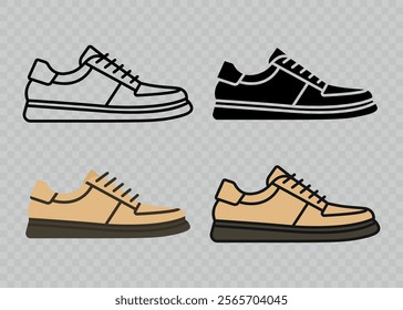 Flat Vector Linear Men's Dress Shoes Icon Set Isolated. Shoes, Footwear Color Symbol Set, Design Template, Clipart. Vector Illustration