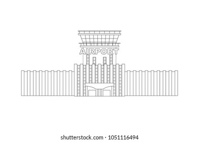 Flat vector linear modern building of airport, terminal.