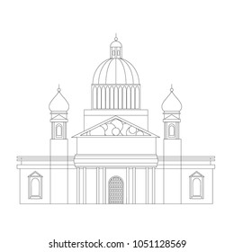 Flat vector linear Saint Isaak's ?athedral. Situated in Saint Petersburg, football championship 2018 home.