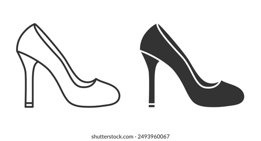 Flache Vektorgrafik Linear und Silhouette High-Heels Stiletto, Absätze, Pumps Icon Set isoliert. Schuhsymbol-Set, Design-Vorlage, Clipart. Vektorillustration