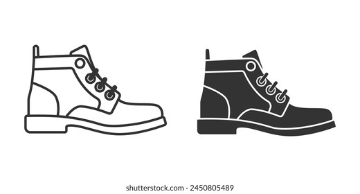 Flat Vector Linear and Silhouette Male and Female Ankle Boots Icon Set Isolated. Footwear Symbol Set, Design Template, Clipart. Vector Illustration