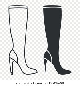 Flat Vector Linear and Silhouette Male and Female High Boots Icon Set Isolated. Footwear Symbol Set, Design Template, Clipart. Vector Illustration