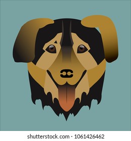 Flat vector linear stylish dog portraitof a flap eared multy bred dog with a protruded tongue