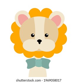Flacher Vektor-Löwe. Cute Cartoon Illustration für Kinder. Einziger Babydruck mit Pastellfarbe.
