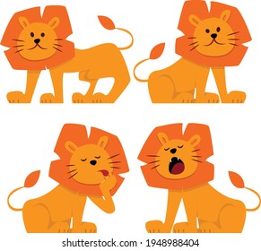 Flat vector lion pack with lions in different positions.