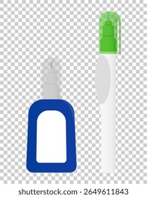 Flat vector of liquid correction pens in white-green and blue-white. Designed with soft lighting and plastic texture.