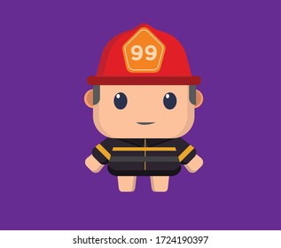 Flat vector little character design, firefighter.