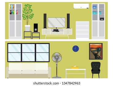 flat vector living room with minimalist furniture