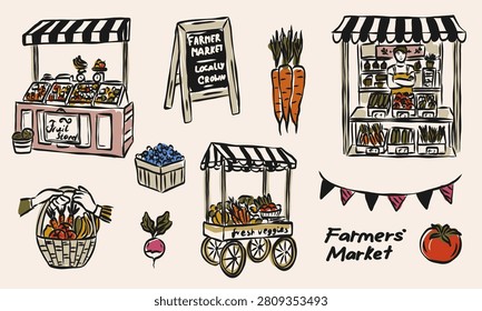 Flat vector local or farmer's market elements set