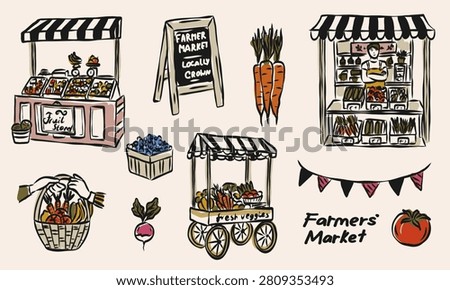 Flat vector local or farmer's market elements set