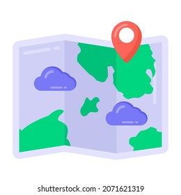 Flat vector of location map, trifold map icon