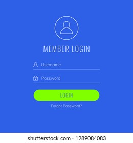 Flat vector login form for mobile app or website in blue and green colors