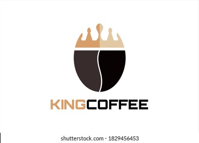 Flat vector logo with coffee bean and crown illustration. usable for coffee brand logos, cafes, restaurants and other brands with coffee ingredients.