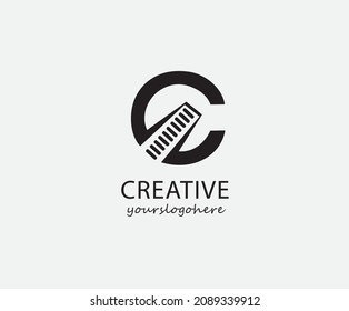 Flat Vector Logo Design Template Element.C letter for logo. Initial C letter logo. Initial Letter C Logo. Representation of the letter C with a wrench,stairs.