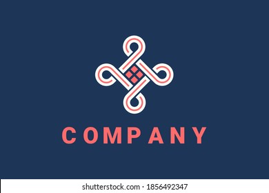 Flat vector logo element with circular "b" or "q" initials forming a house illustration. Usable for real estate logos, consultants and general business logos.
