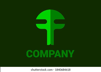 Flat vector logo element with initials "F" monogram forming a green tree illustration. Usable for general business