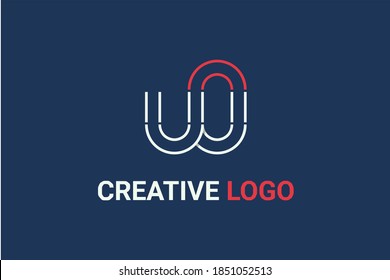 Flat vector logo element with loop style in outline pattern forming initials "WS" or "WO" or "SW" or "OW". Usable for general technology and business logo elements.
