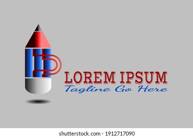 flat vector logo element with pencil illustration forming a drinking glass. Usable for early childhood education and general education logos