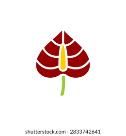 A flat vector logo and icon depicting a stylized red anthurium flower with white veining, a yellow spadix in the center, and a green stem, set against a solid white background.