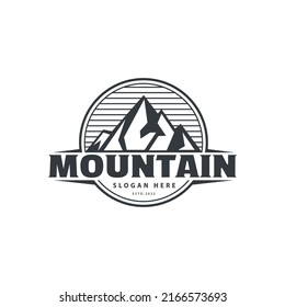 Flat vector logo of mountain sole. Circle badge. Vintage logo design template. Mountain badge. Travel badge. Nature badge.