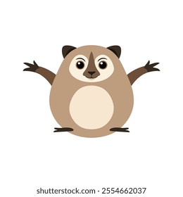 Flat Vector Loris Illustration, Stylized Brown Body with Large Eyes, Minimalist Modern Design