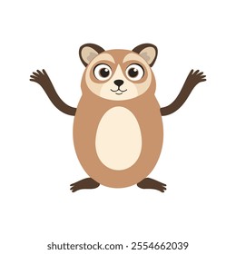 Flat Vector Loris Illustration, Stylized Brown Body with Large Eyes, Minimalist Modern Design