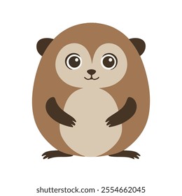 Flat Vector Loris Illustration, Stylized Brown Body with Large Eyes, Minimalist Modern Design