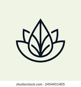 Flat vector lotus and water drop line logo combination icon design template