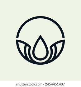 Flat vector lotus and water drop line logo combination icon design template