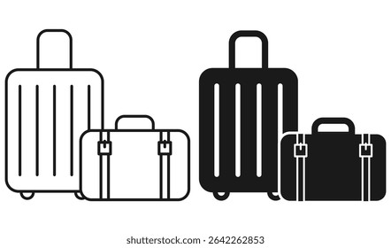 Flat vector luggage illustration with outlined and filled icons, ideal for UI UX design, packing guides, and travel branding. Travel icon set. Minimal luggage illustration. Vector suitcase design.