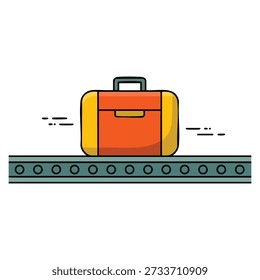 Ícone de linha de bagagem de vetor plano com avião de aeroporto, transporte rodoviário, design isolado ideal para aplicativos de viagem, serviços de turismo e conceitos visuais relacionados à viagem