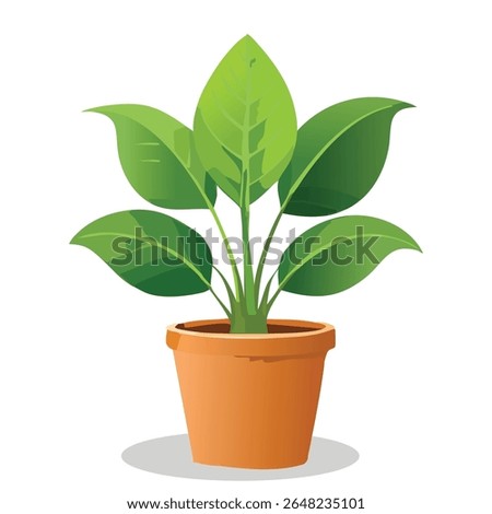 Flat vector of a lush leafy potted plant with terracotta pot. Perfect for interior design, garden branding, app UI, and eco-friendly projects.