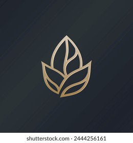 Flat vector luxury flower line logo icon design template