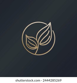 Flat vector luxury leaf line logo design template