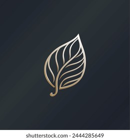 Flat vector luxury leaf line logo design template