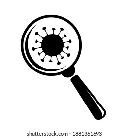 Célula de virus de vidrio de aumento vectorial plano para diseño médico. Vector de icono de vidrio de aumento. Epidemia de coronavirus. Signo de búsqueda. Pandemia, enfermedad. Icono de la célula bacteriana del coronavirus.