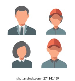 Flat vector male and woman faces icons set without background